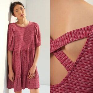 Anthropologie Daily Practice Flounced Babydoll Mini Dress Medium Striped Mauve